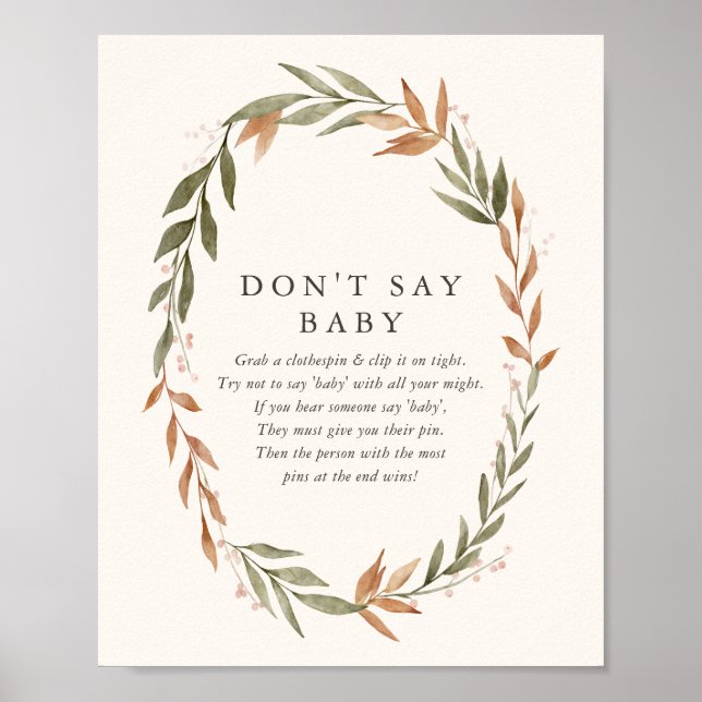 Elegant Fall Wreath Say Baby Sign Poster (Vorne)