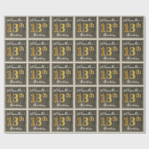 Elegant, Falsches Holz, Falsches Gold 13. Geburtst Geschenkpapier