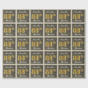 Elegant, Falsches Holz, Falsches Gold 88. Geburtst Geschenkpapier