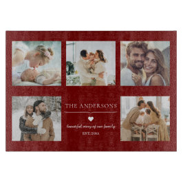 Elegant Family Photo Collage Red Custom Schneidebrett