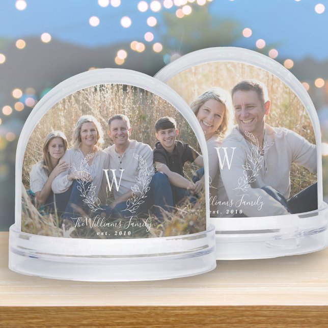 Elegant family photo monogram name personalized schneekugeln (Von Creator hochgeladen)