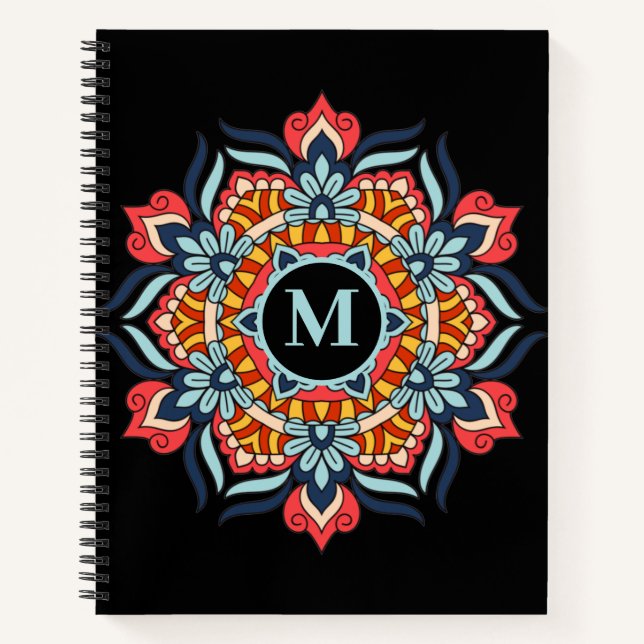 Elegant farbenfroh Mandala Blühe Monogram Notizbuch (Vorderseite)
