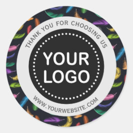 Elegant farbige Feathers Your Logo Slogan Runder Aufkleber