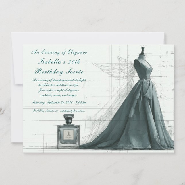 Elegant Fashion Sketch Birthday Invitation  Einladung (Vorderseite)