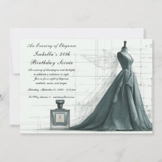 Elegant Fashion Sketch Birthday Invitation Einladung