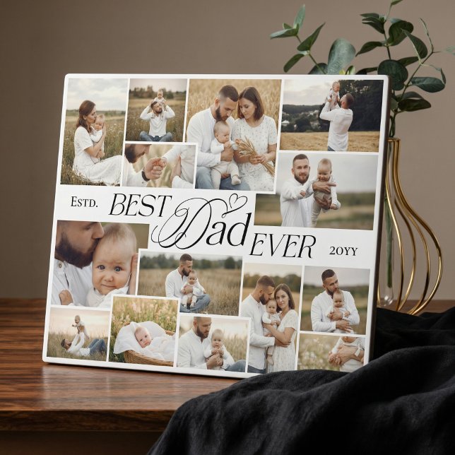 Elegant Fathers Day Best Dad Ever Photo Collage Fotoplatte (Elegant Fathers Day Best Dad Ever Photo Collage Plaque)