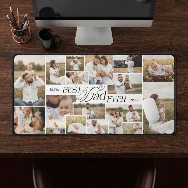 Elegant Fathers Day Best Dad Ever Photo Collage Schreibtischunterlage (Elegant Fathers Day Best Dad Ever Photo Collage Desk Mat)