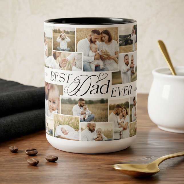 Elegant Fathers Day Best Dad Ever Photo Collage Zweifarbige Tasse (Elegant Fathers Day Best Dad Ever Photo Collage Two-Tone Coffee Mug)