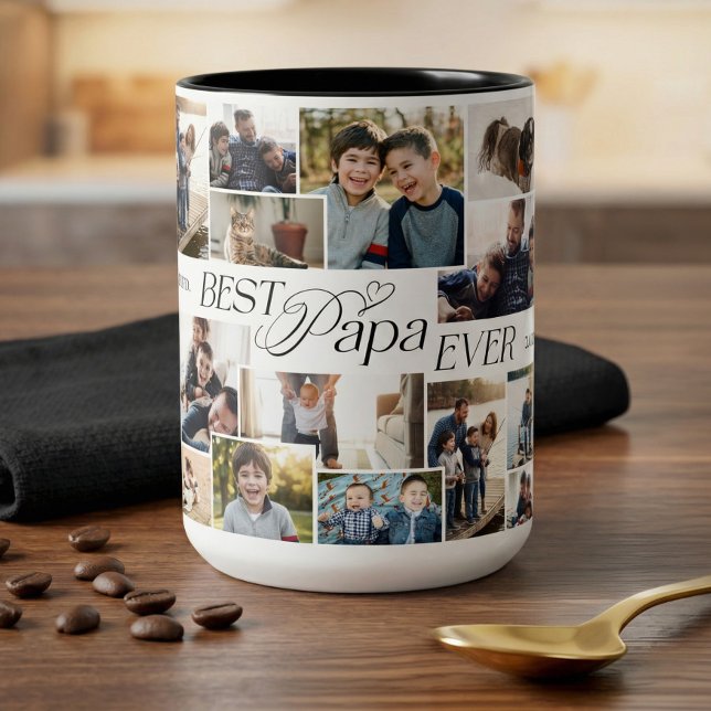 Elegant Fathers Day Best Papa Ever Photo Collage Zweifarbige Tasse (Elegant Fathers Day Best Papa Ever Photo Collage Two-Tone Coffee Mug)