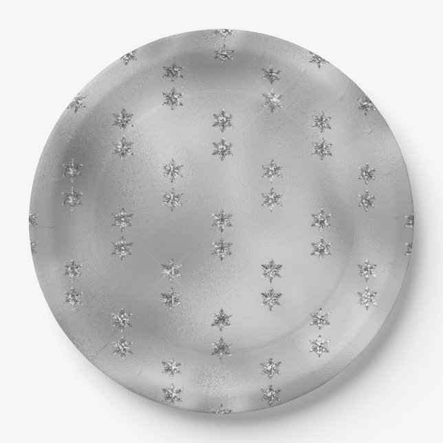Elegant Faux Foil Silver Stars Christmas  Pappteller (Vorderseite)