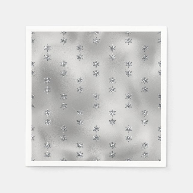 Elegant Faux Foil Silver Stars Christmas  Serviette (Vorderseite)