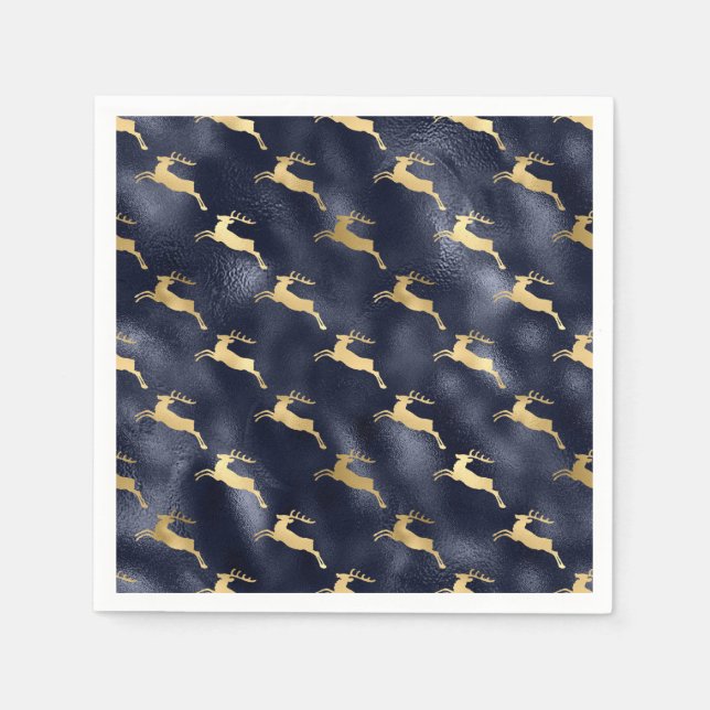 Elegant Faux Gold Deer Blue Faux Foil Christmas  Serviette (Vorderseite)