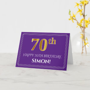 Elegant Faux Gold Look 70th Birthday, Name; Purple Karte