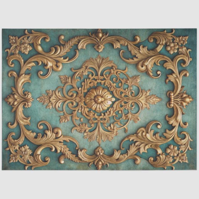 Elegant Faux Gold Teal Decoupage  Seidenpapier (Vorderseite)