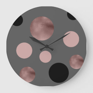 elegant faux rose gold blush pink black circles große wanduhr