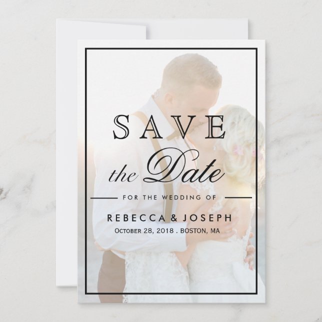 Elegant Faux Vellum Overlay Photo Wedding Save The Save The Date (Vorderseite)