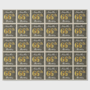Elegant, Fauxholz, Fauxgold 66. Geburtstag + Name Geschenkpapier
