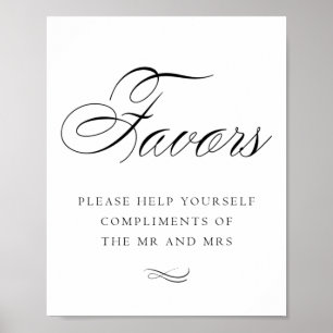 Elegant Favors Black Calligraphy   Chic Table Sign Poster