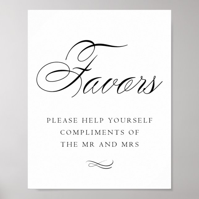 Elegant Favors Black Calligraphy | Chic Table Sign Poster (Vorne)