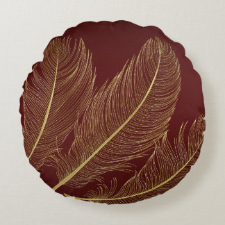 Elegant Feather Art In Rich Burgundy Luxury Tones Rundes Kissen