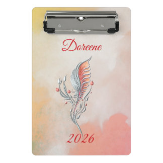 Elegant Feather Floral Watercolour mini clipboard Klemmbrett