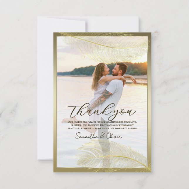 Elegant Feather Photo Thank You Card  Luxury Event Dankeskarte (Vorderseite)