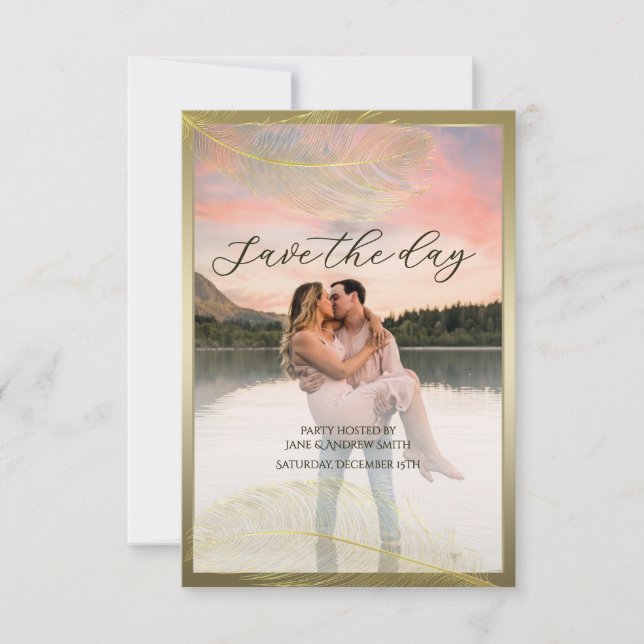 Elegant Feather Save The Date Photo Card (Vorderseite)