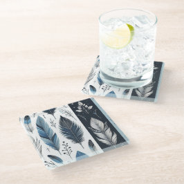 Elegant Feather Symphony in Blue & Silver Glasuntersetzer