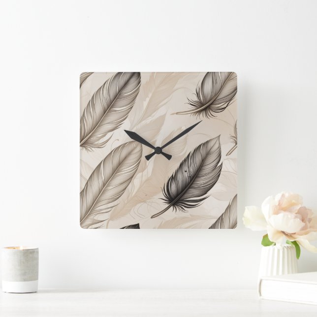 Elegant Feathers Clock Quadratische Wanduhr (Zuhause)
