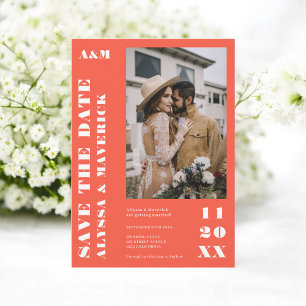 Elegant fein, weiß orange 2 Fotos Hochzeit Save The Date