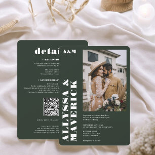Elegant Feines, tiefgrünes Foto Hochzeit Einladung