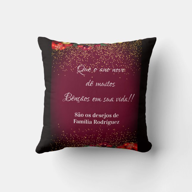 Elegant Feliz Natal e Próspero Ano Portugiesisch Kissen (Rückseite)