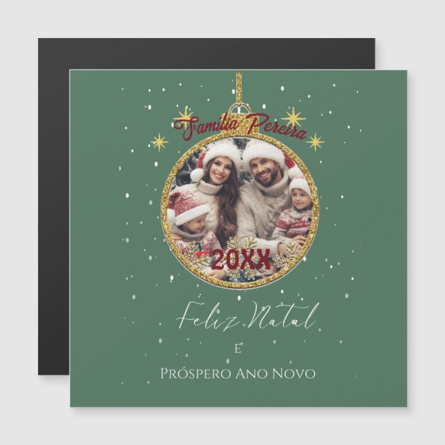Elegant Feliz Natal e Próspero Ano Portugiesisch Magnetkarte (Vorne/Hinten)