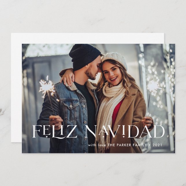 Elegant Feliz Navidad | Ein Foto Weihnachten (Vorne/Hinten)
