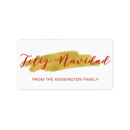 Elegant Feliz Navidad Gold Foil Pinselschrift Adressaufkleber