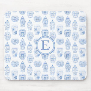 Elegant Female Blue And White Ginger Jar Monogram Mousepad