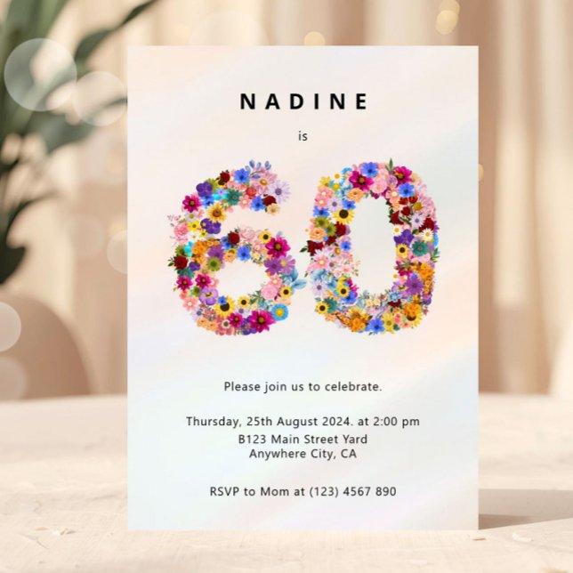 Elegant Feminine Chic Floral 60th Birthday Einladung (60th birthday invitation, floral 60 invite, sixty birthday party invite, elegant birthday invitation)
