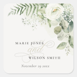 Elegant Fern Eukalyptus Greenerenerage Foliage Wed Quadratischer Aufkleber