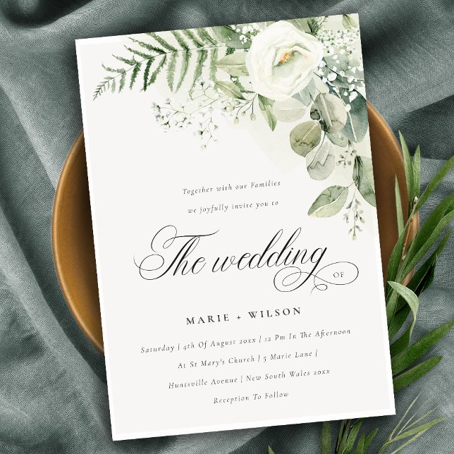 Elegant Fern Greenery White Floral Wedding Einladu Dankeskarte (Von Creator hochgeladen)