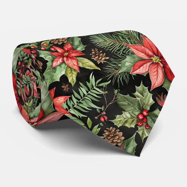 Elegant Festive Christmas poinsettia Pattern Krawatte (Gerollt)