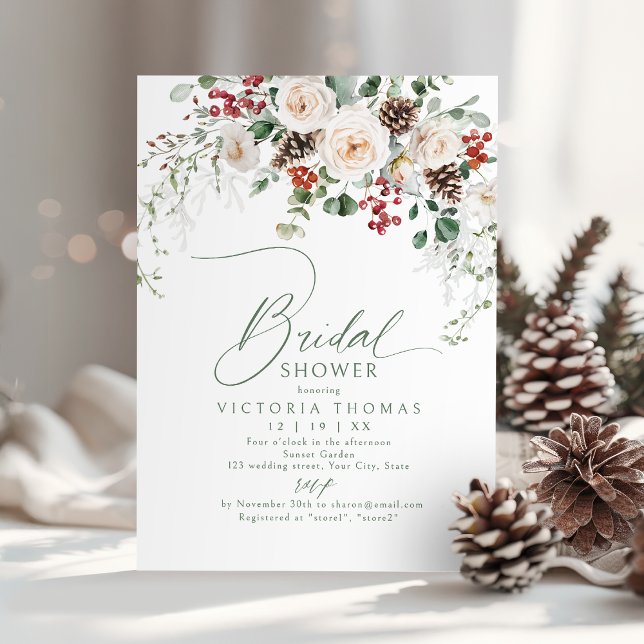 Elegant Festive Floral Holiday bridal shower Einladung (Elegant Festive Floral Holiday bridal shower Invitation)