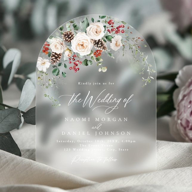 Elegant Festive Floral Holiday Winter Wedding Acryleinladungen (Elegant Festive Floral Holiday Winter Wedding Acrylic Invitations)