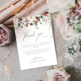 Elegant Festive Floral Holiday Winter Wedding  Dankeskarte