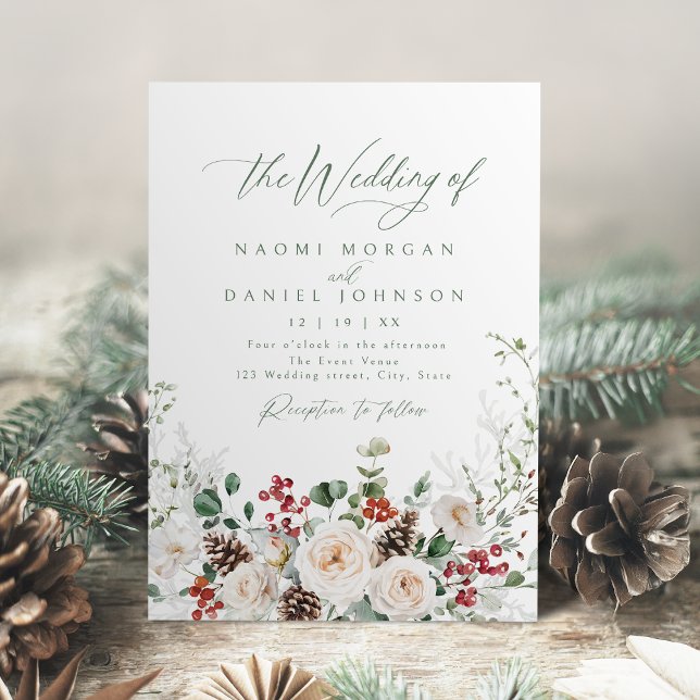 Elegant Festive Floral Holiday Winter Wedding Einladung (Elegant Festive Floral Holiday Winter Wedding Invitation)