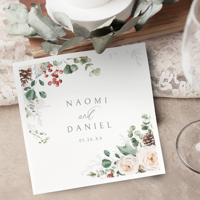 Elegant Festive Floral Holiday Winter Wedding  Serviette (Elegant Festive Floral Holiday Winter Wedding Napkins)