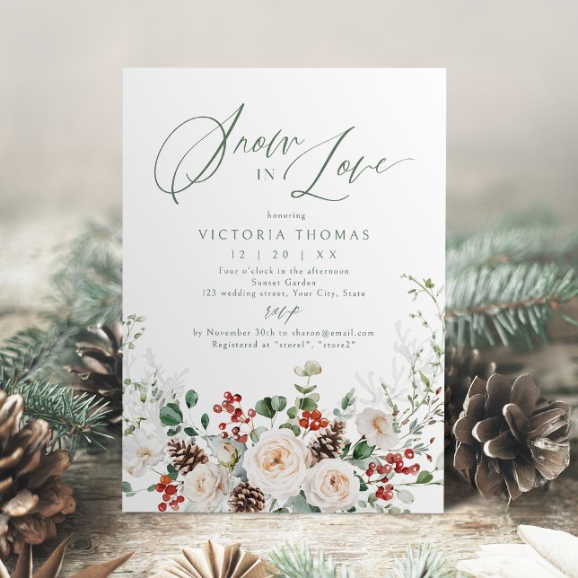 Elegant Festive Floral Snow in Love Bridal Shower Einladung (Elegant Festive Floral Snow in Love Bridal Shower Invitation)