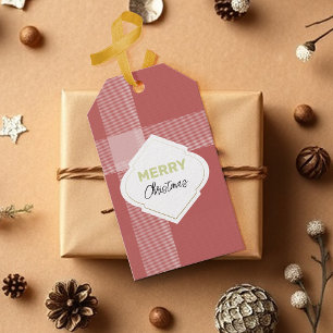 Elegant Festive Frohe Weihnachten Tartan Burgundy Geschenkanhänger