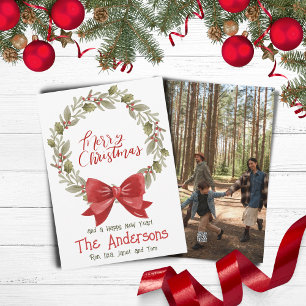 Elegant Festive Frohe Weihnachts-Wreath Red Bow Feiertagskarte