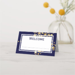 Elegant Festive | Gold Stars für Navy Blue Platzkarte
