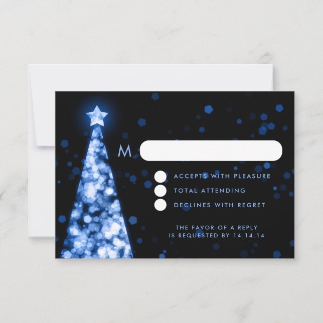 Elegant Festive Xmas Wedding RSVP Blue Karte (Vorderseite)